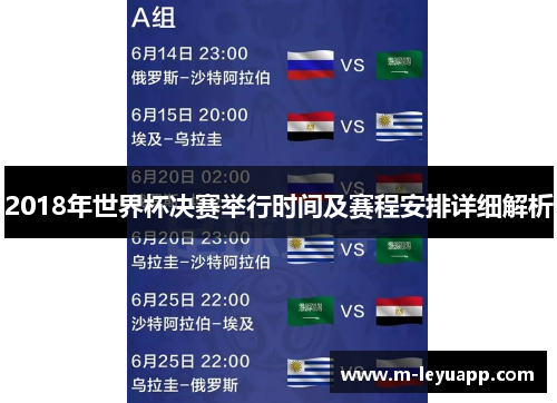 2018年世界杯决赛举行时间及赛程安排详细解析